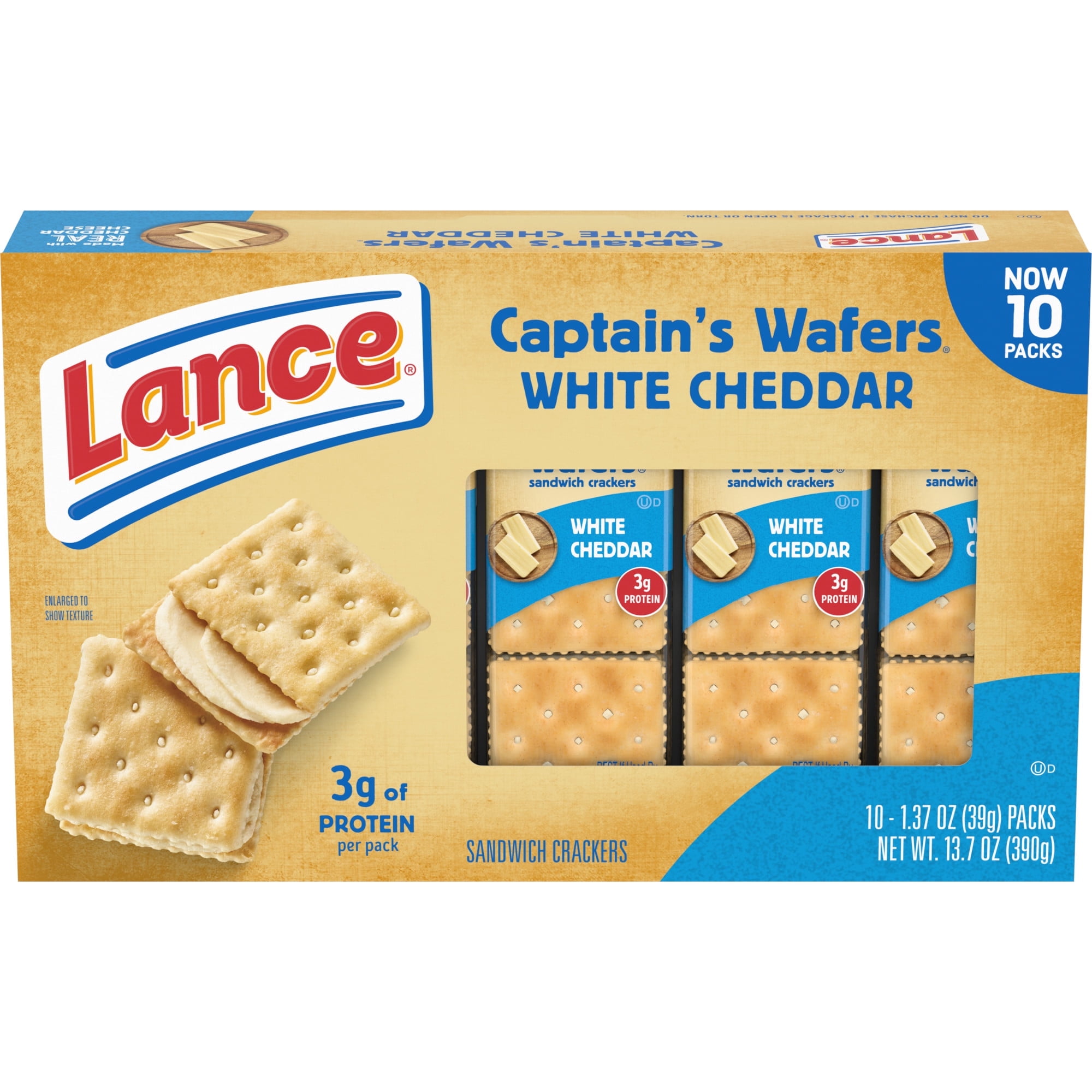 Lance Sandwich Crackers, Captain's Wafers White Cheddar, 10 Individual Packs, 6 Sandwiches (Pack of 8)