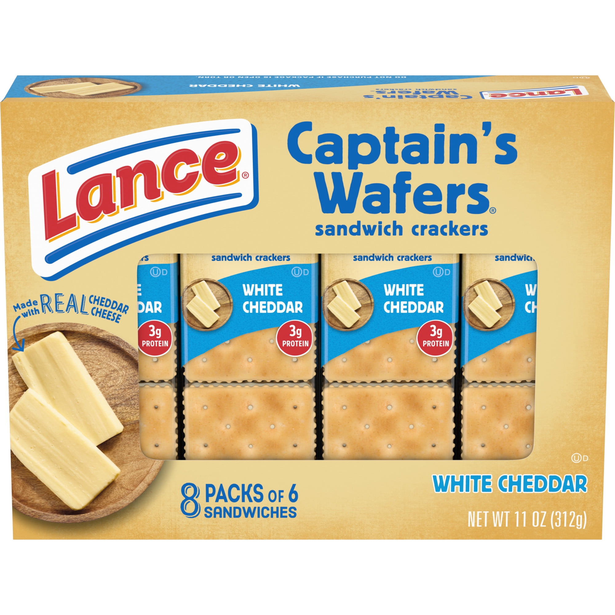 Lance Sandwich Crackers, Captain's Wafers White Cheddar, 8 Individual Packs, 6 Sandwiches Each