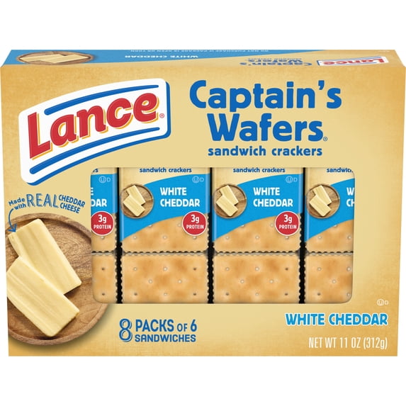 Lance Sandwich Crackers, Captain's Wafers White Cheddar, 8 Individual Packs, 6 Sandwiches Each