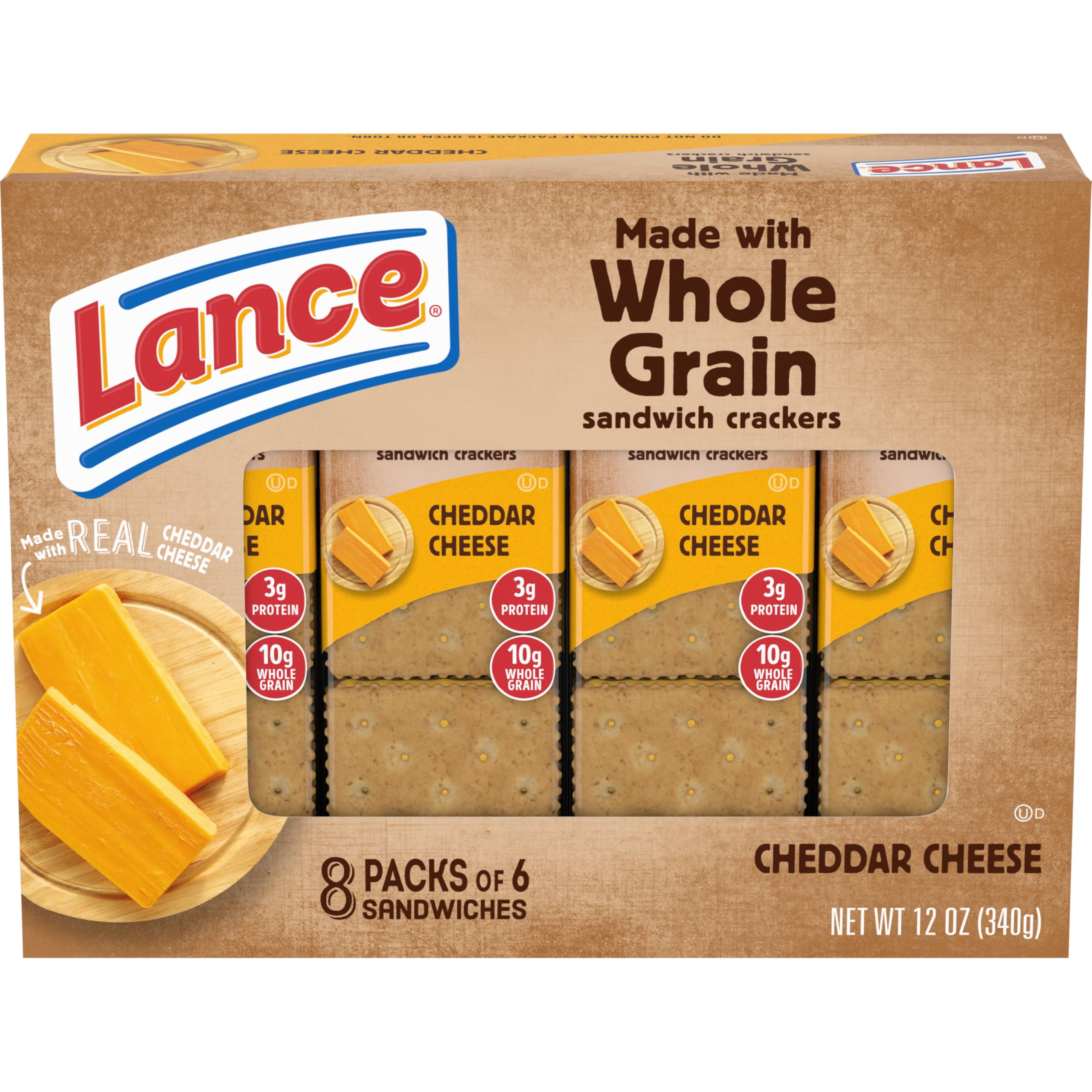 Lance Sandwich Crackers, FEV6Whole Grain Cheddar Cheese, 8 Ct Box