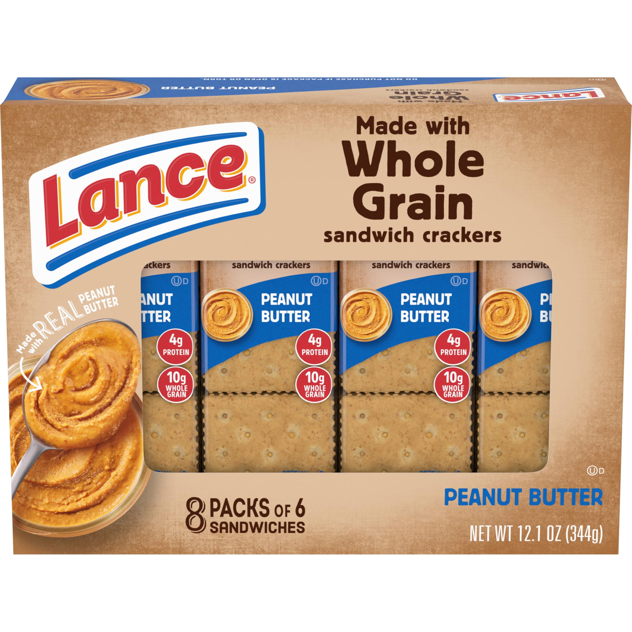Lance Sandwich Crackers, Made with HYZ01 Whole Grain Crackers, Peanut Butter, 8 Individual Packs