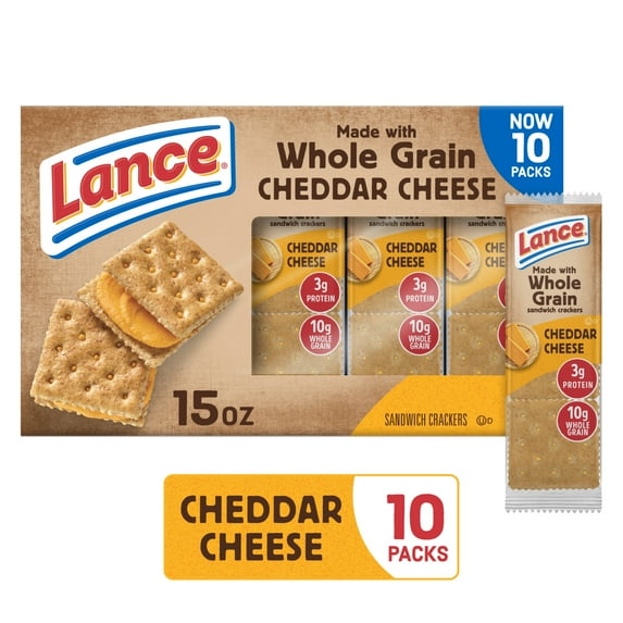 Lance Sandwich Crackers, Made with Whole Grain Crackers, Cheddar Cheese, 10 Packs, 6 Sandwiches Each