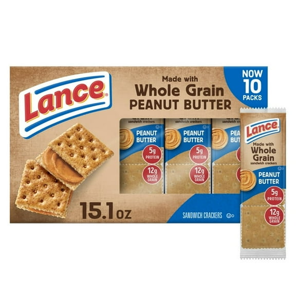 Lance Sandwich Crackers, Made with Whole Grain Crackers, Peanut Butter, 10 Individual Packs (Pack of 3)