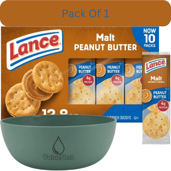 Lance Sandwich Crackers, Malt with Peanut Butter, 10 Packs (6 Sandwiches Each) with Olive Green Bowl by ValueNest