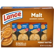 Lance Sandwich Crackers, Malt with Peanut Butter, 8 Individually Wrapped Packs, 6 Sandwiches Each