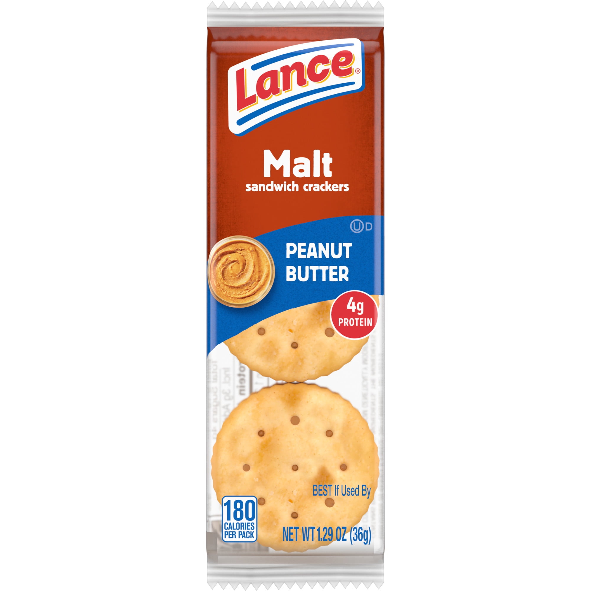 Lance Sandwich Crackers, Malt with Peanut Butter, Individual Snack Pack, 6 Sandwiches