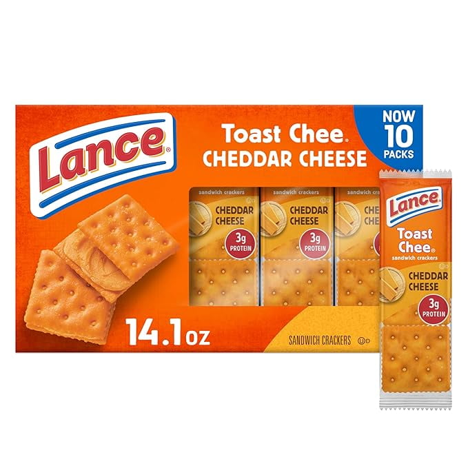 Lance Sandwich Crackers, ToastChee Cheddar, 10 Individually Wrapped Packs, 6 Sandwiches Each ( Pack of 2 )