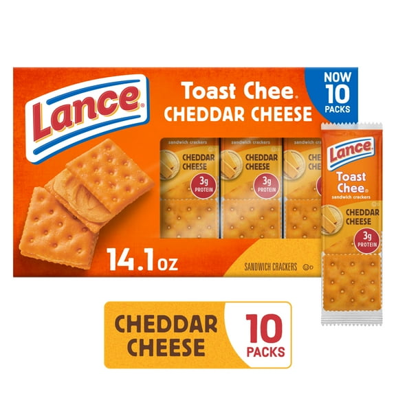 Lance Sandwich Crackers, ToastChee Cheddar, 10 Individually Wrapped Packs, 6 Sandwiches Each