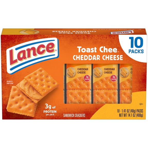 Lance ToastChee Cheddar Sandwich Crackers Snack Packs, 10 Count 1.41 oz