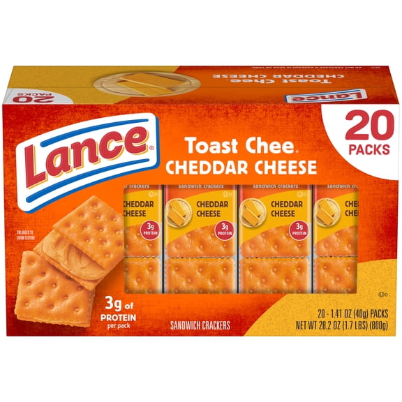 Lance Sandwich Crackers, ToastChee Cheddar, 20 Individually Wrapped Packs, 6 Sandwiches Each