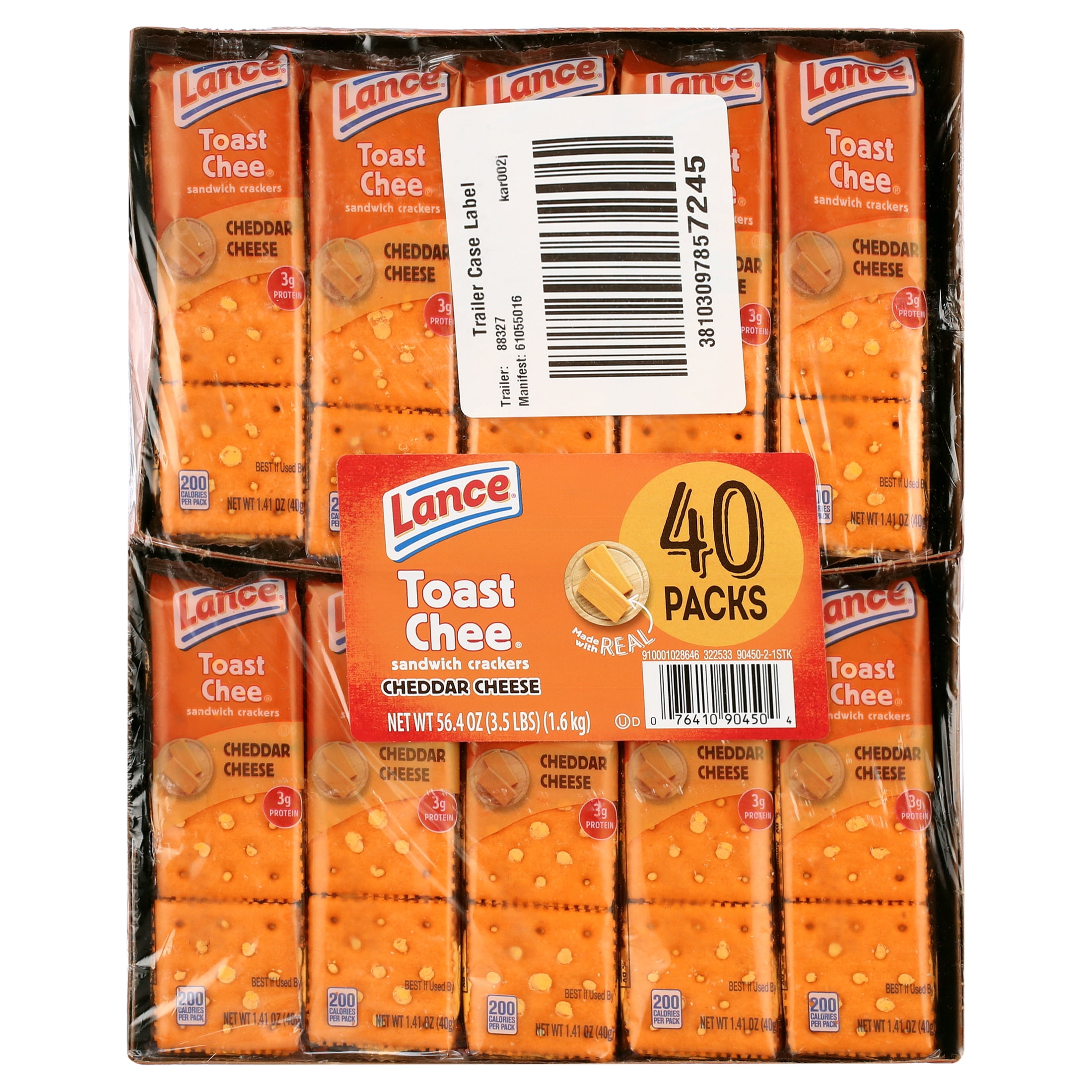 Lance Sandwich Crackers, ToastChee Cheddar, 40 Individually Wrapped Packs