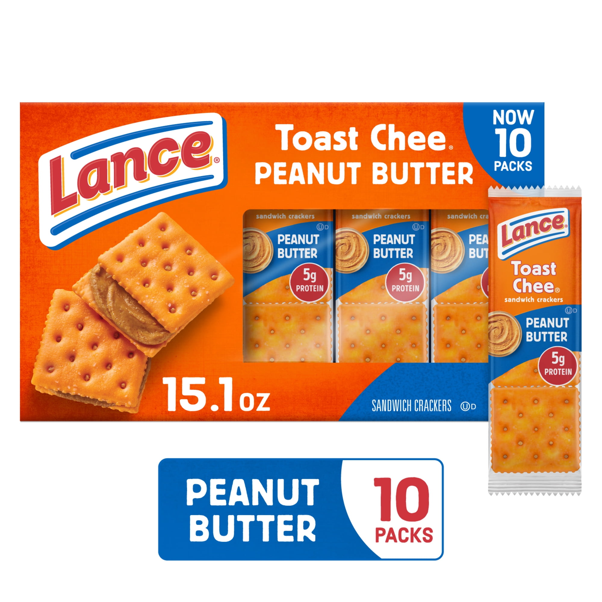 Lance Sandwich Crackers, ToastChee Peanut Butter, 10 Individual Packs, 6 Sandwiches Each