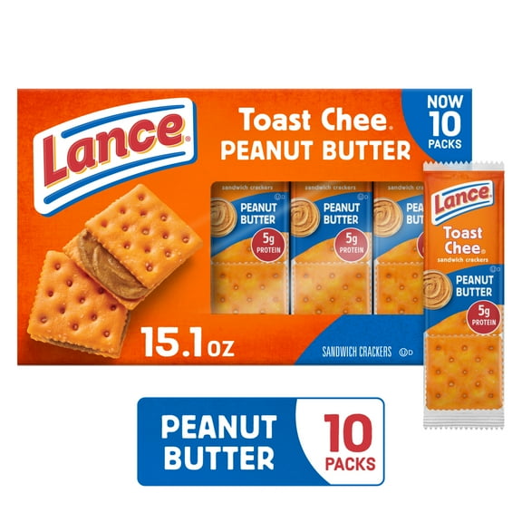 Lance Sandwich Crackers, ToastChee Peanut Butter, 10 Individual Packs, 6 Sandwiches Each