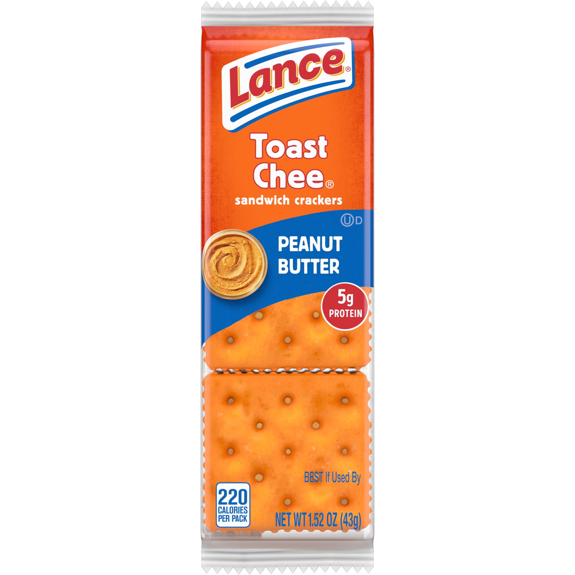 Lance Sandwich Crackers, ToastChee Peanut Butter, Individual Snack Pack, 6 Sandwiches