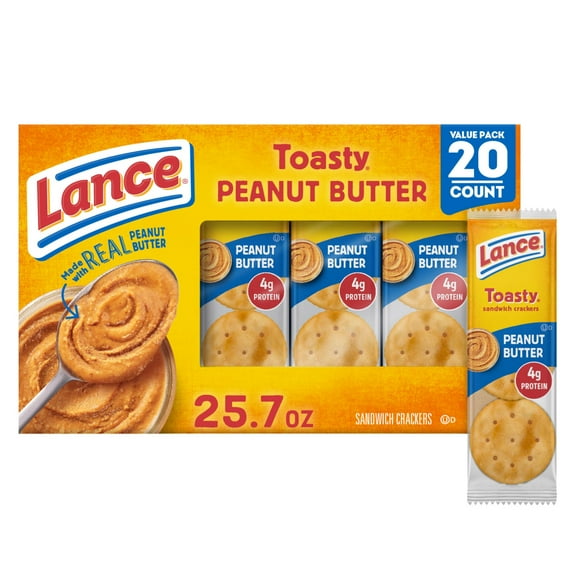 Lance Sandwich Crackers, Toasty BCF26 Peanut Butter, 20 Individually Wrapped Packs, 6 Sandwiches Each
