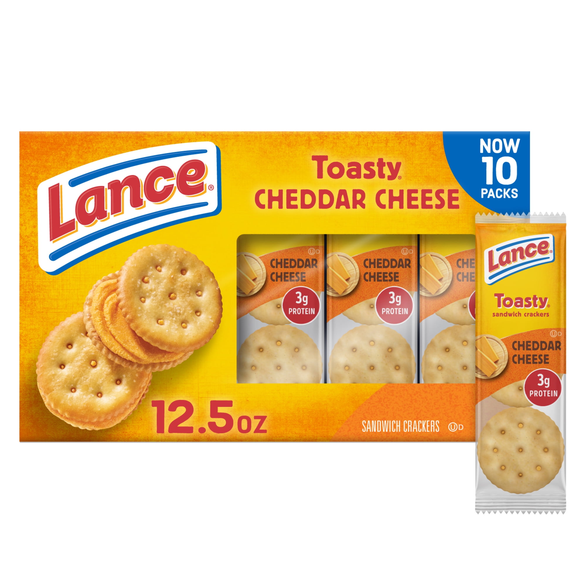 Lance Sandwich Crackers, Toasty Cheddar, 10 Individually Wrapped Packs, 6 Sandwiches Each