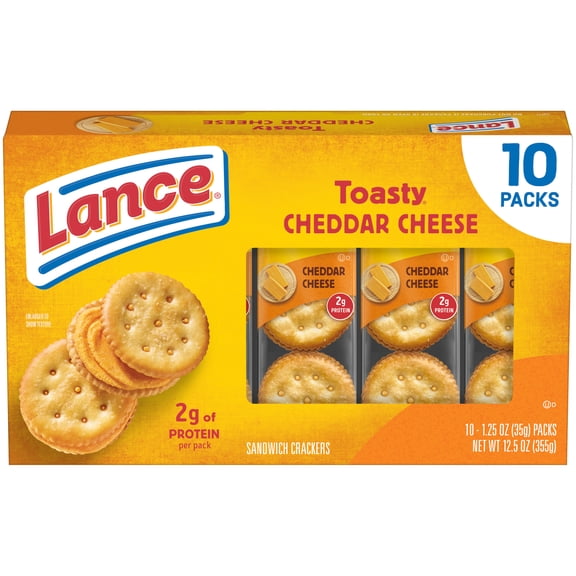 Lance Toasty Cheddar Cheese Sandwich Crackers Snack Packs, 10 Count 1.25 oz