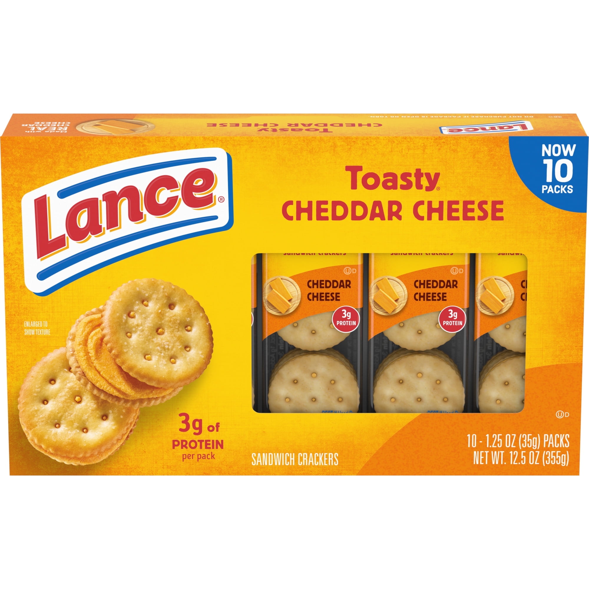 Lance Sandwich Crackers, Toasty Cheddar, 10 Individually Wrapped Packs, 6 Sandwiches (Pack of 8)