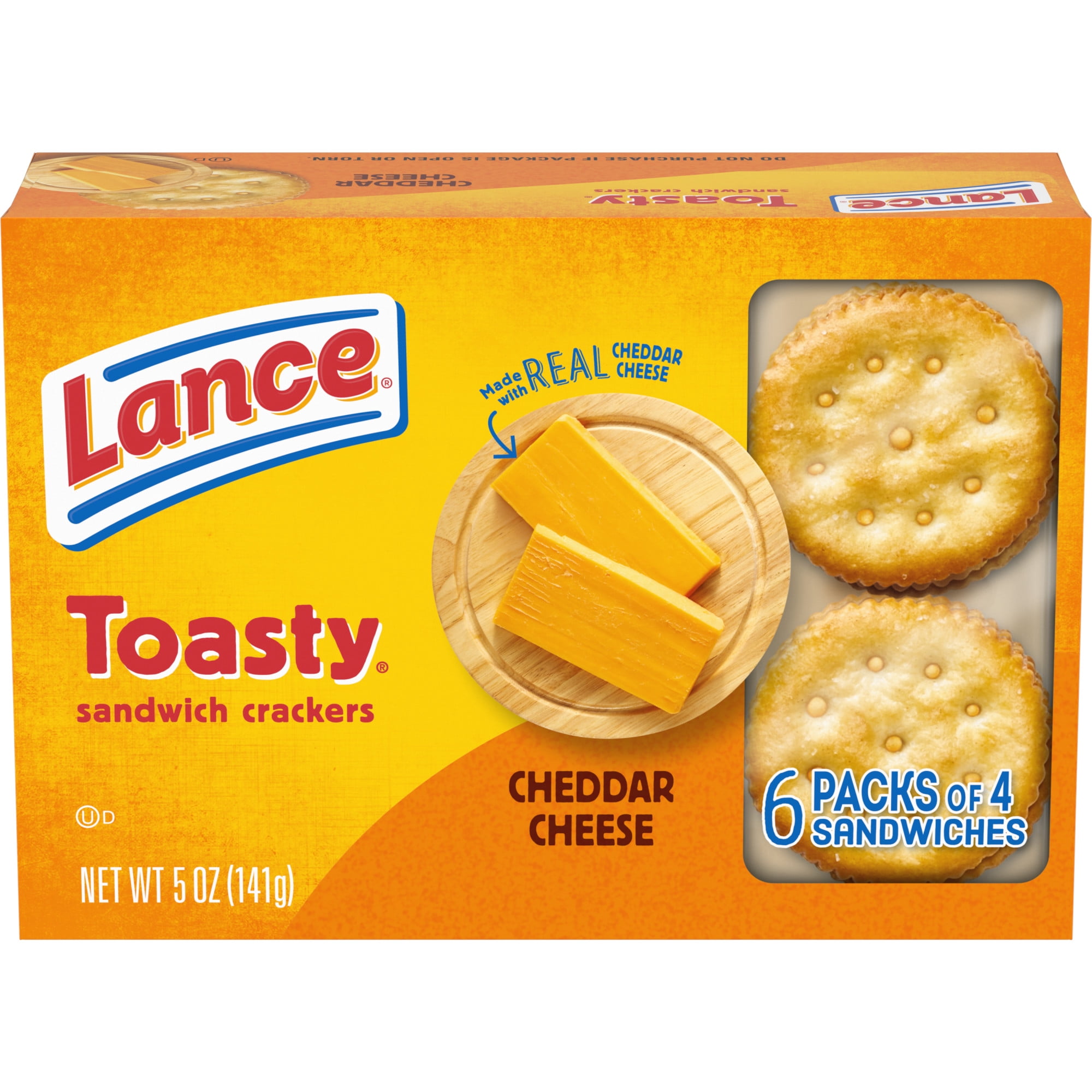 Lance Sandwich Crackers, Toasty Cheddar, 6 Individually Wrapped Packs, 4 Sandwiches Each