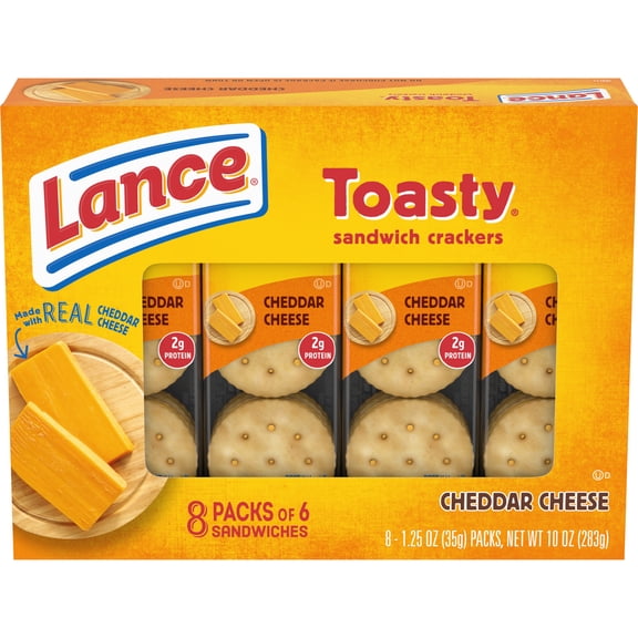 Lance Sandwich Crackers, Toasty Cheddar, 8 Individually Wrapped Packs, 6 Sandwiches Each