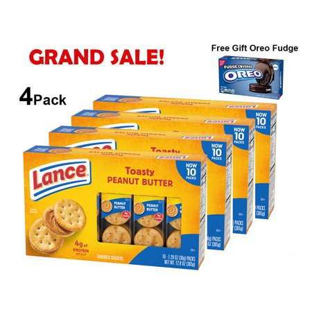 Lance Sandwich Crackers, Toasty Peanut Butter, 10 Individually Wrapped Packs, 6 Sandwiches Each (4 Pack) Free Gift from Winrock Store