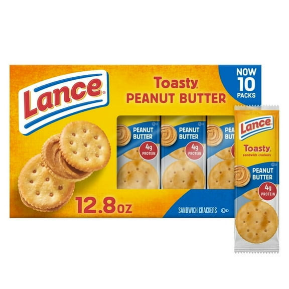 Lance Sandwich Crackers, Toasty Peanut Butter, 10 Individually Wrapped Packs, 6 Sandwiches Each,2 pack.