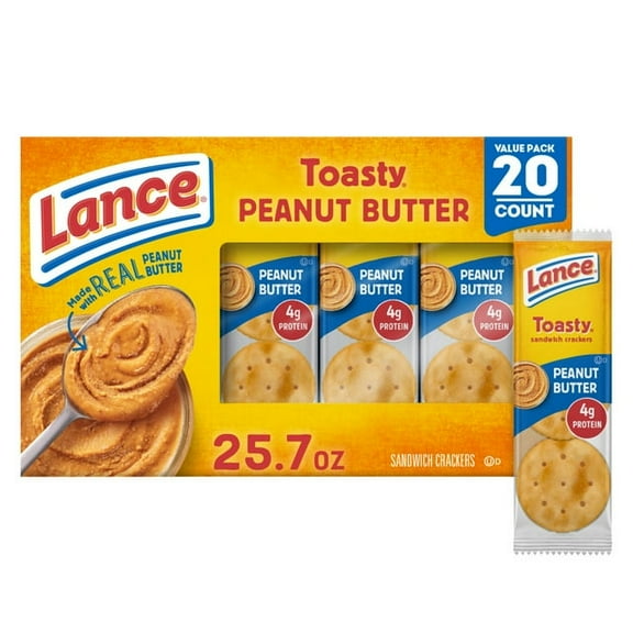 Lance Sandwich Crackers, Toasty Peanut Butter, 20 Individually Wrapped Packs, 6 Sandwiches Each (Pack of 2)
