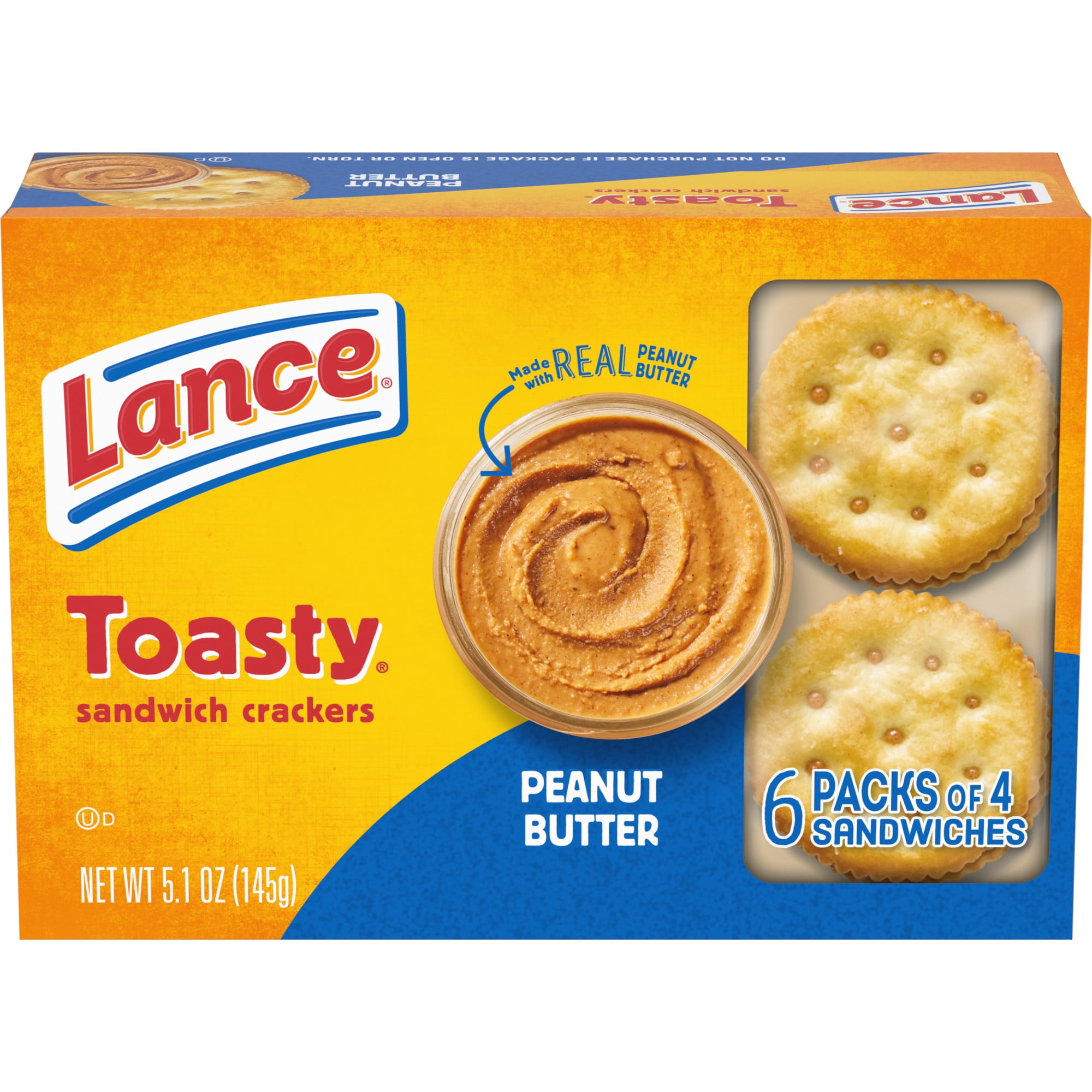 Lance Sandwich Crackers, Toasty Peanut Butter, 6 Individually Wrapped Packs, 4 Sandwiches Each