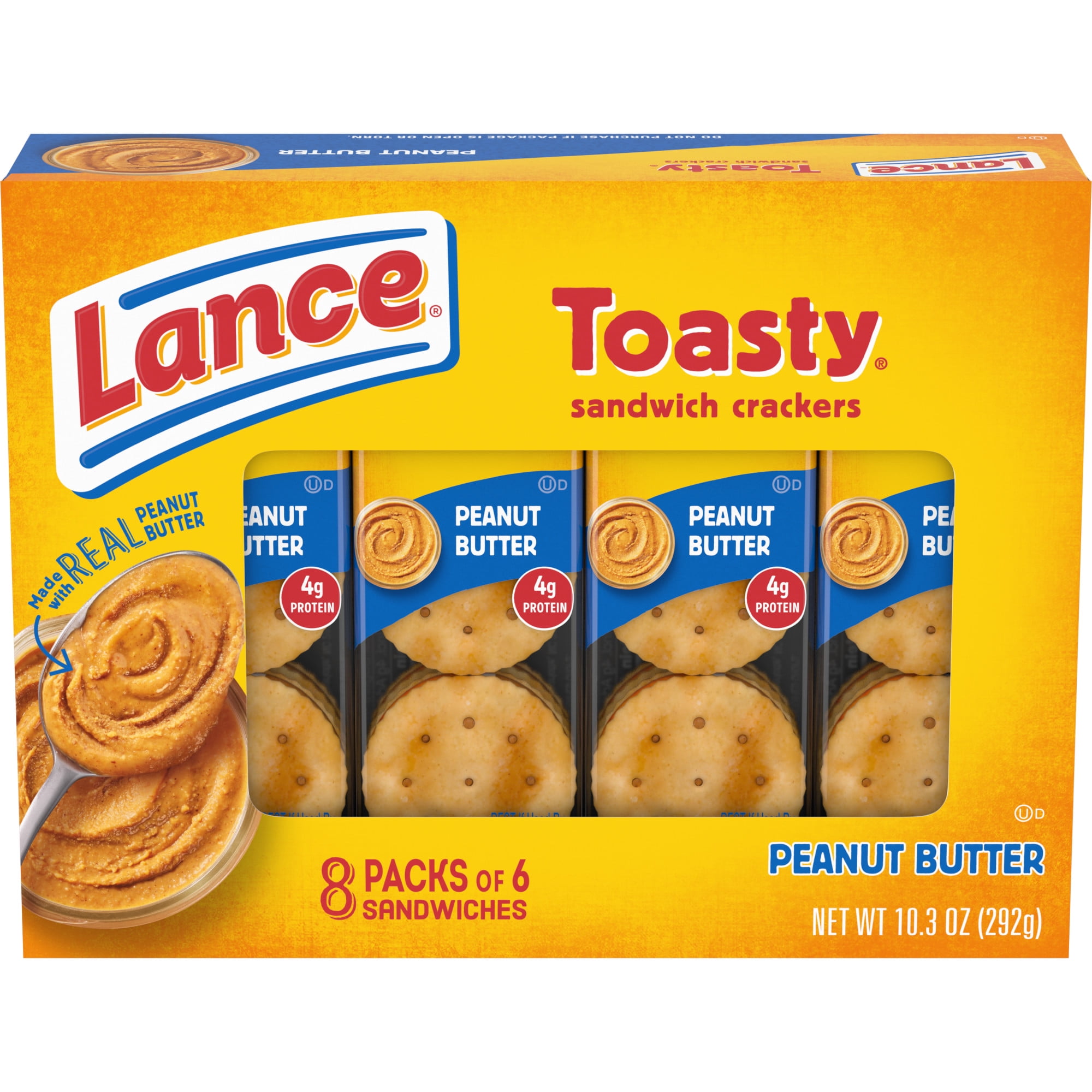 Lance Sandwich Crackers, Toasty Peanut Butter, 8 Individually Wrapped
