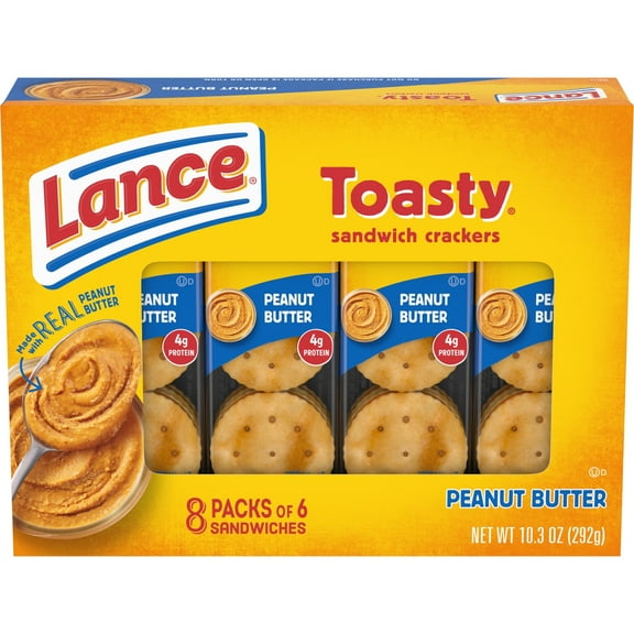 Lance Sandwich Crackers, Toasty Peanut Butter, 8 Individually Wrapped Packs, 6 Sandwiches Each