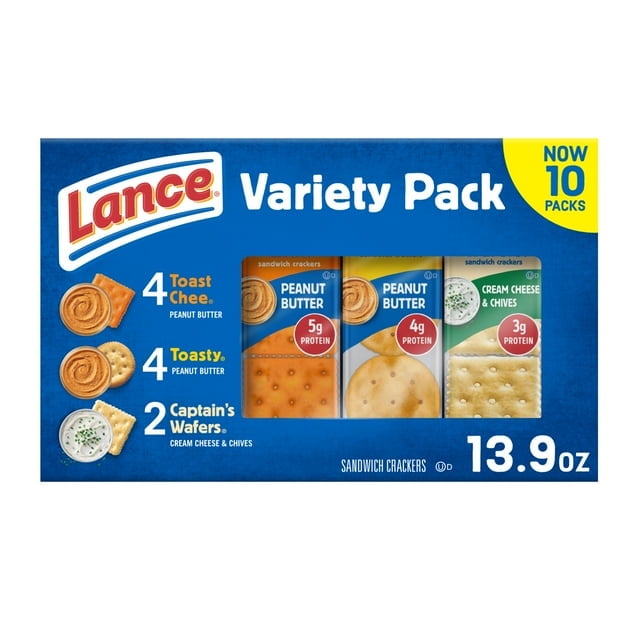 Lance Sandwich Crackers, Variety Pack, 3 Flavors, 10 Individually Wrapped Packs, 6 Sandwiches Each(pack of 2)