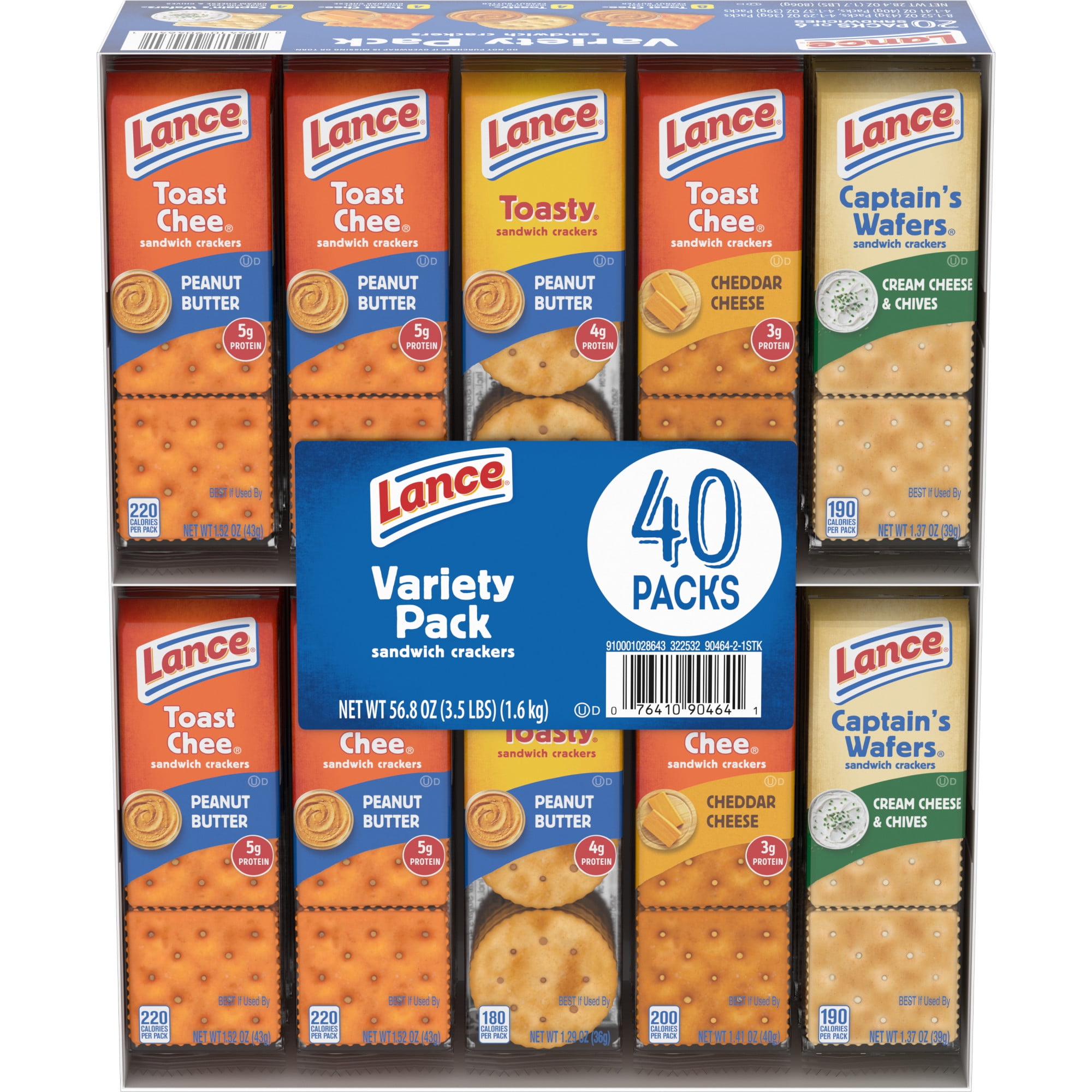 Lance Sandwich Crackers, Variety Pack, 4 Flavors, 40 Individually Wrapped Packs, 6 Sandwiches Each