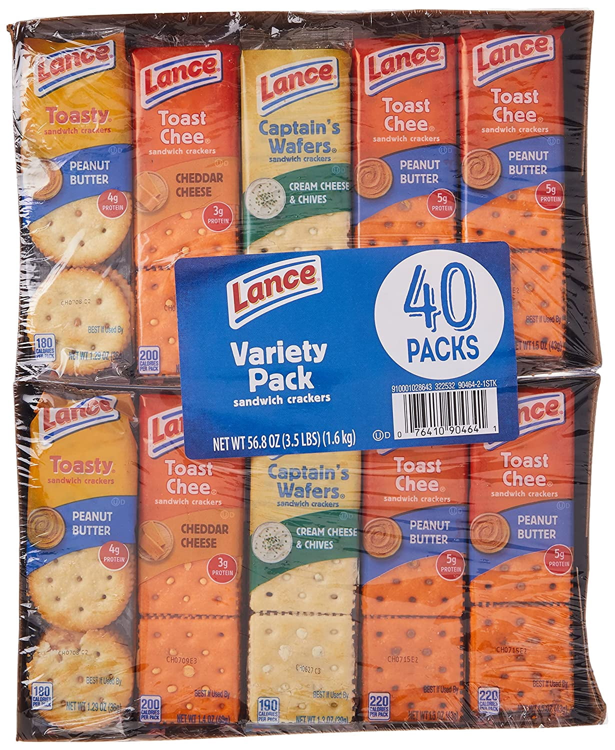 Lance Sandwich Crackers, Variety Pack, 4 Flavors, 40 Individually Wrapped Packs, 6 Sandwiches Each