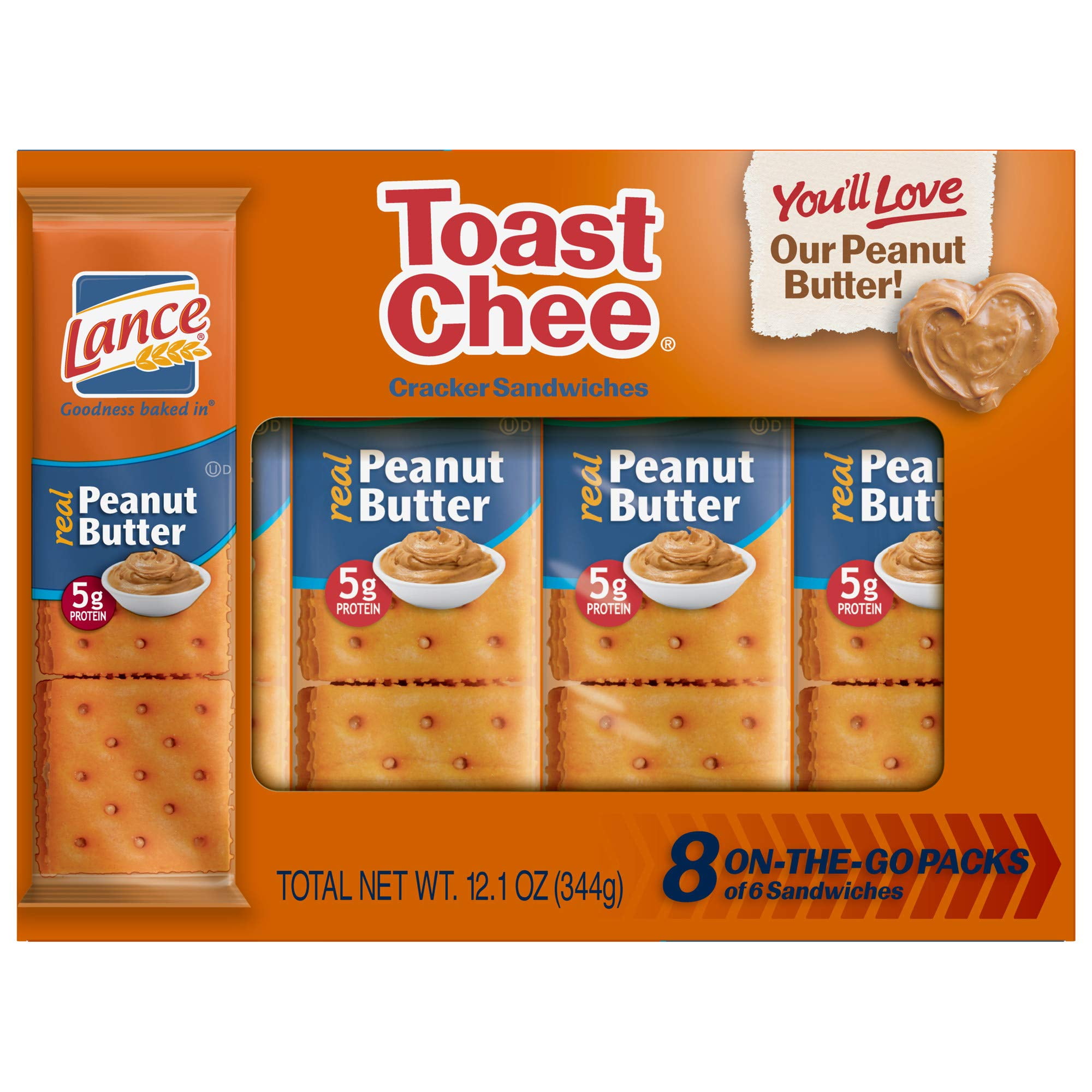Lance Toast Chee Crackers DMF15 with Real Peanut Butter, 6 Crackers/pack (8 Pack Tray) 12 Oz. Net