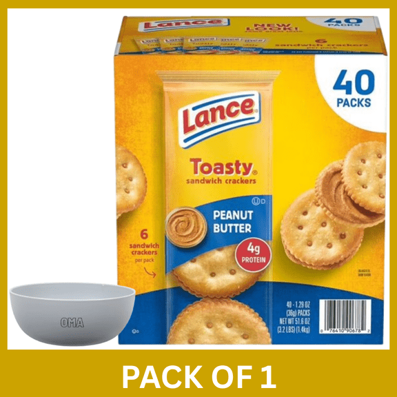 Lance Toasty Peanut Butter Sandwich Crackers, 1.29 oz 40 pk Pack of 1 with Serving Bowl by OMA
