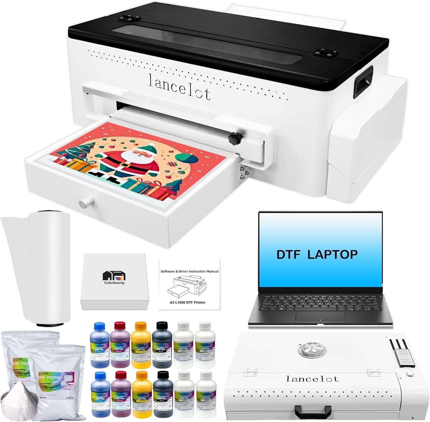 Lancelot A3 L1800 DTF Printer with Roll Feeder White Ink Circulation System, Hoodie & Apparel Transfer Printing for T-Shirt
