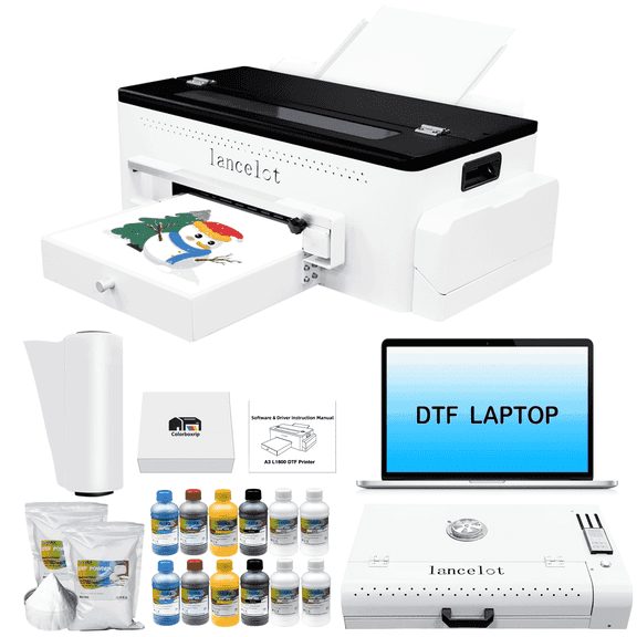 Lancelot L1800 Desktop DTF Printer w/ Roll Feeder - Pre-filled White Ink System for Dark & Light Apparel Transfers