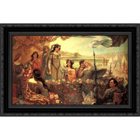 Lancelot and Guinevere 24x17 Black Ornate Wood Framed Canvas Art by Draper, Herbert James