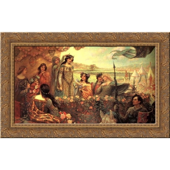 Lancelot and Guinevere 24x17 Gold Ornate Wood Framed Canvas Art by Draper, Herbert James