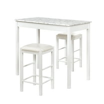 Linon Lancer 3-Piece Casual Dining Tavern Set, 25" Seat Height, White Finish with White Fabric