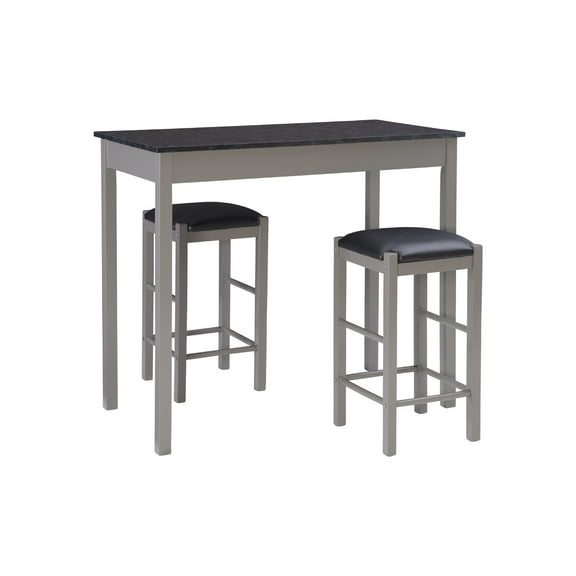 Lancer Grey Faux Marble 3-Piece Dining Set with Stools Counter Height Kitchen