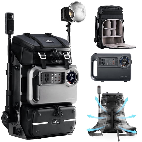 Lancer300 Pro Camera Backpack with 300W Power Station, Modular Creator Backpack with Magic Arm for Hands-Free POV Filming, Exoskeleton Camera Bag for Photography & Outdoor Production (Black)