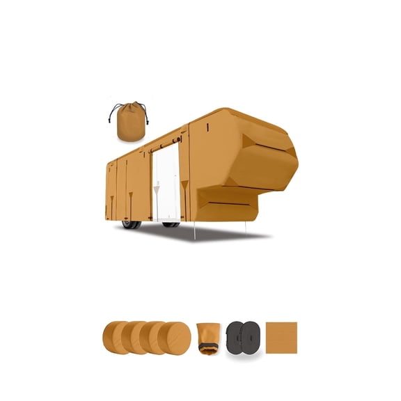 Lanceton Coach Covers Waterproof 300D Polyester RV Covers Anti-Aging Tear Resistant Camper Covers Universal Fit 33-37 ft Windproof Secure Fit with Accessories