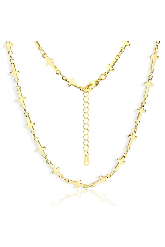 14K Gold Plated Mens Necklace Glossy Cross Necklace Unique Gifts