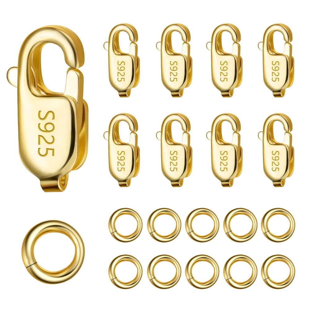 Lancharmed 14K Gold Plated Square Clasp 8 Open Jump Rings 10 Necklace Jewellery Clasp Necklace Extenders for Women Women Gifts
