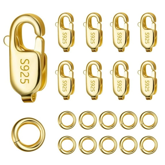 Lancharmed 14K Gold Plated Square Clasp 8 Open Jump Rings 10 Necklace Jewellery Clasp Necklace Extenders for Women Women Gifts