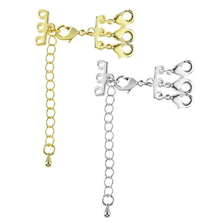 Lancharmed 14K Gold Plated Three Rows Of Lobster Clasp Extender Chain Jewellery Clasp Necklace Extenders for Women 2Pcs Valentines Day Gifts for Her Wife