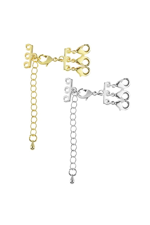 14K Gold Plated Three Rows Of Lobster Clasp Extender Chain Jewellery Clasp Necklace Extenders for Women 2Pcs Valentines Day Gifts for Her Wife