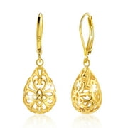 LANCHARMED 925 Sterling Silver 14K Gold Plated French Style Leverback Earrings, Heart Dangle Drop Earrings for Women Hypoallergenic Jewelry