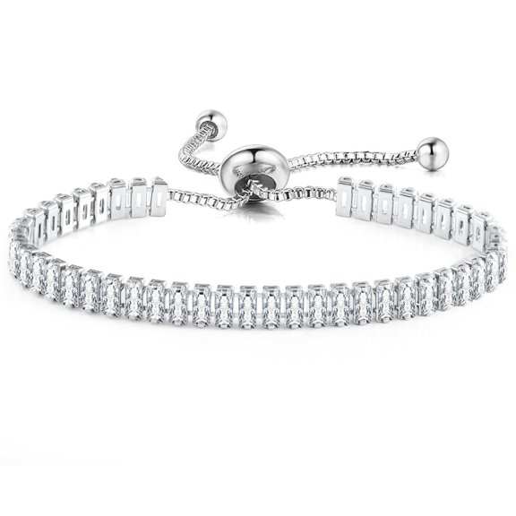 Lancharmed Bracelets for Women Rectangular Zircon Tennis Bracelet White Gold Plated Bracelet Valentines Day Gifts for Her